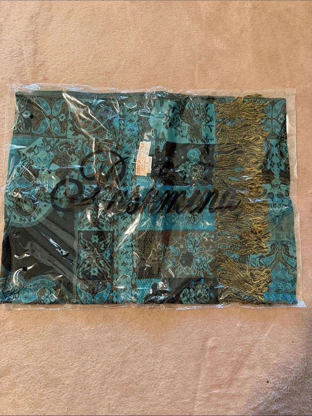 Teal and Black Paisley Fringe Scarf